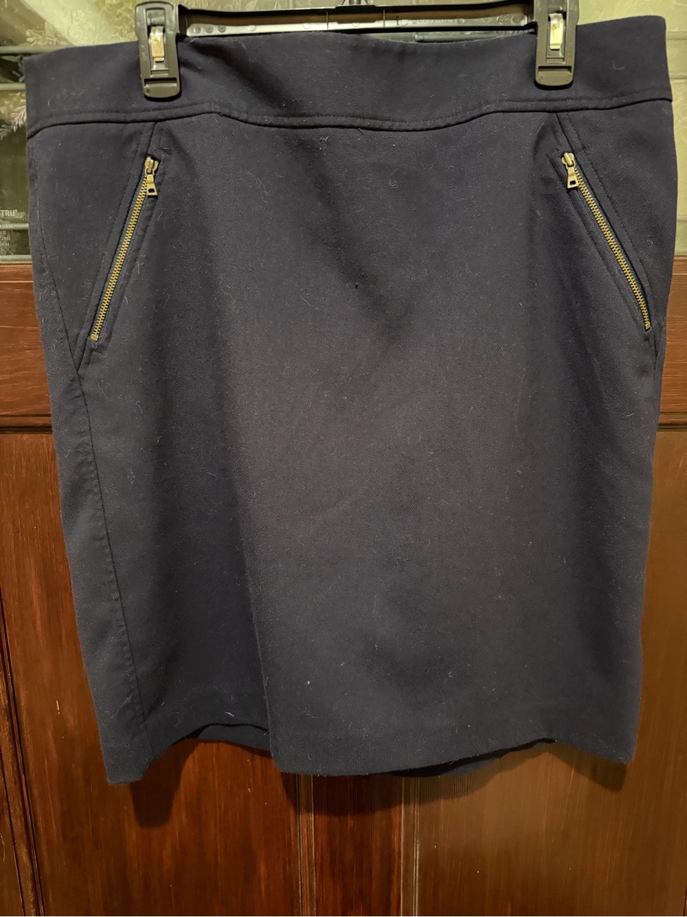 LOFT Navy Pencil Skirt with Gold Zip Pockets